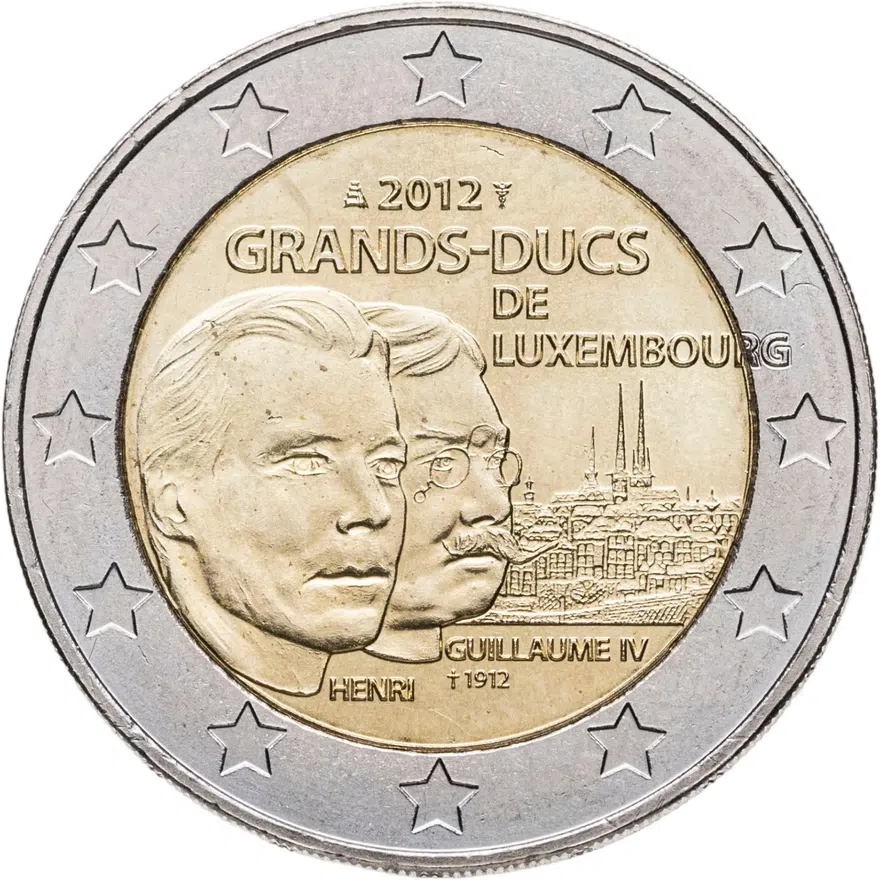 Люксембург 2 euro (евро) 2012 100 лет со дня смерти Великого Герцога Вильгельма IV