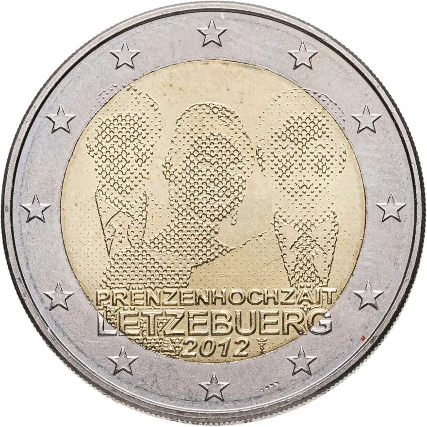 Люксембург 2 евро (euro) 2012 свадьба Великого герцога Гийома и графини Стефании де Ланнуа
