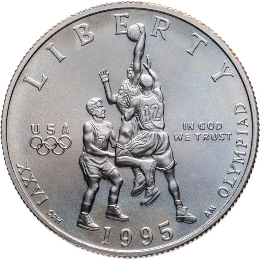 США 50 центов (1/2 доллара, half dollar) 1995  XXVI летние Олимпийские Игры, Атланта 1996 - Баскетбол