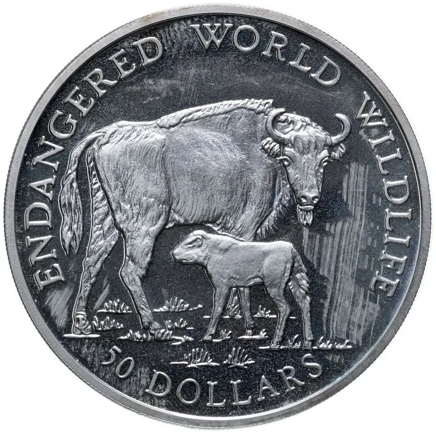 Острова Кука 50 долларов (dollars) 1990 "Вымирающие виды животных - носорог"