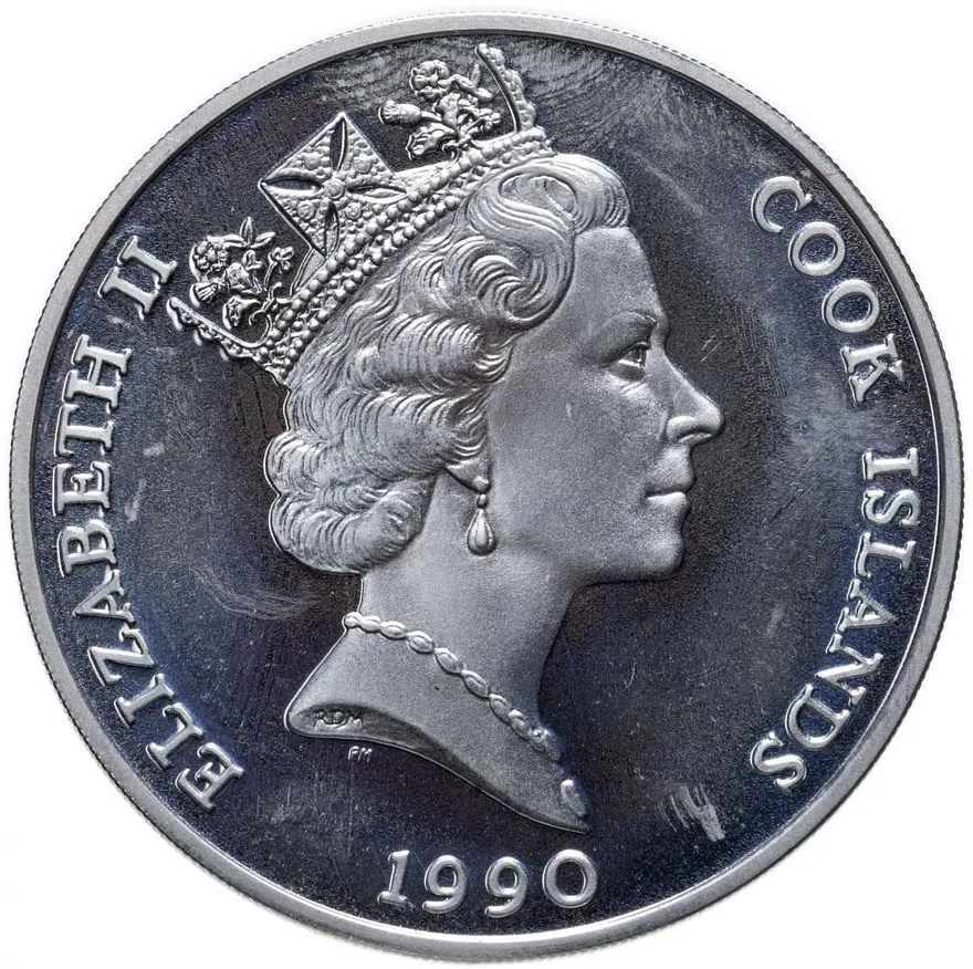 Острова Кука 50 долларов (dollars) 1990 "Вымирающие виды животных - носорог", реверс