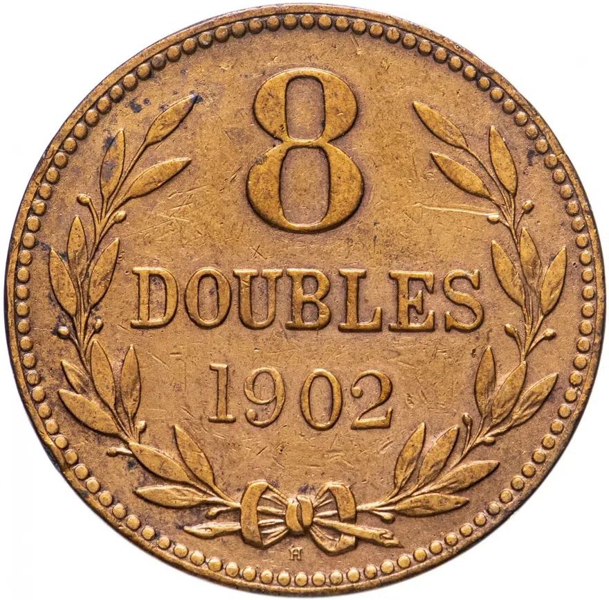 Гернси 8 дублей (doubles) 1902, реверс