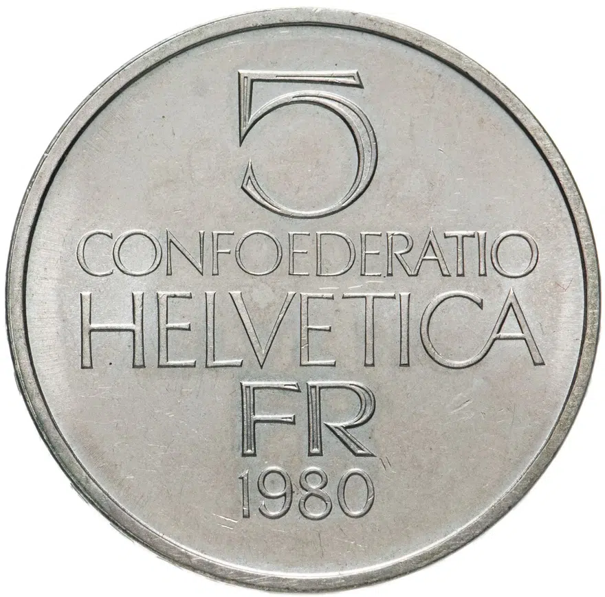Швейцария 5 франков (francs) 1980 "Фердинанд Ходлер - художник", реверс