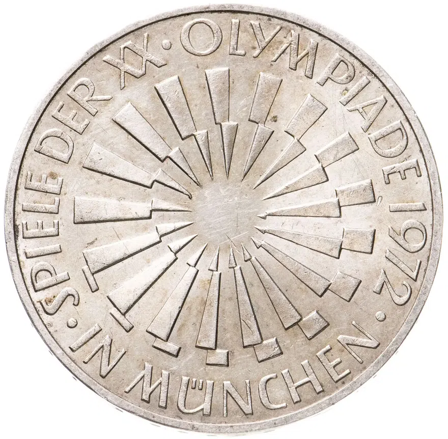ФРГ 10 марок 1972 J "Олимпиада в Мюнхене -Эмблема In München"