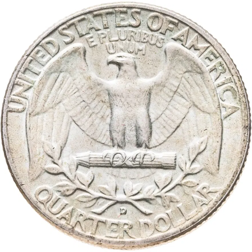 США 25 центов (квотер, 1/4 доллара, quarter dollar) 1962 D Washington Quarter (Вашингтон) знак монетного двора "D" - Денвер, реверс