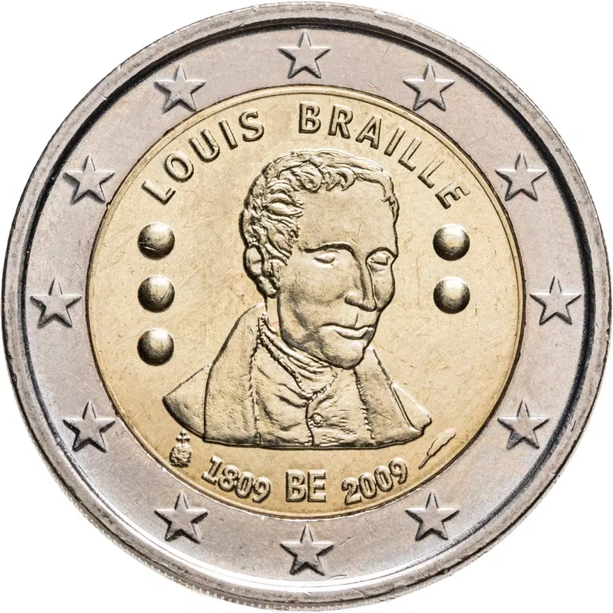 Бельгия 2 евро (euro) 2009  200-летие Луи Брайля Бельгия