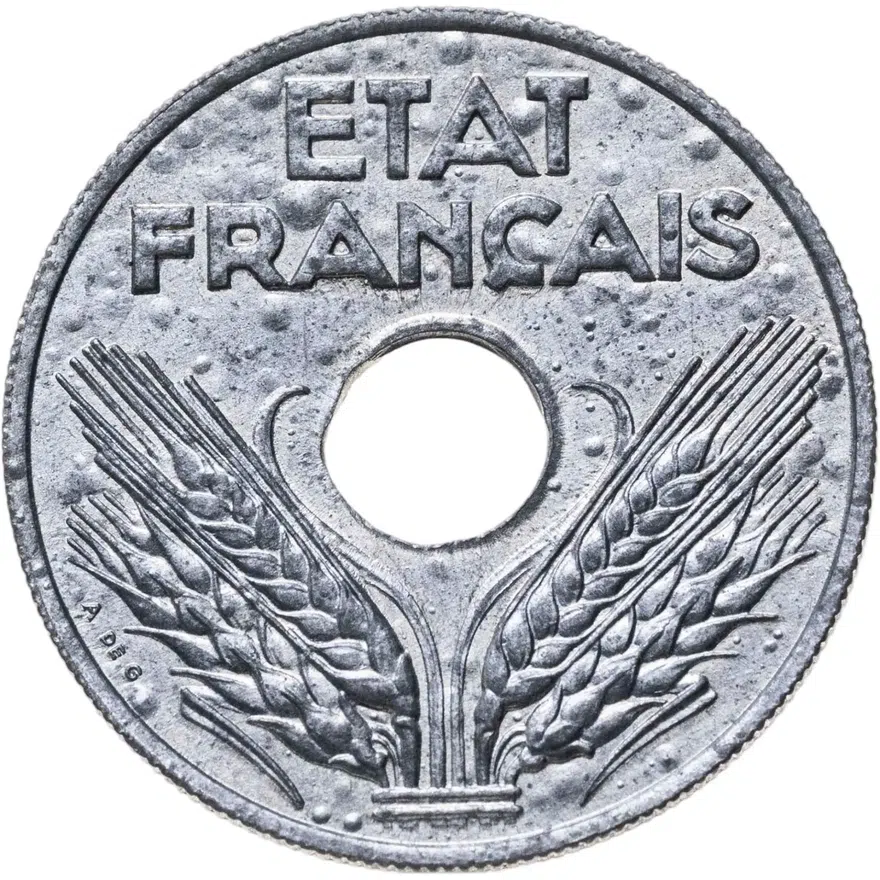 Франция 20 сантимов (centimes) 1942, реверс