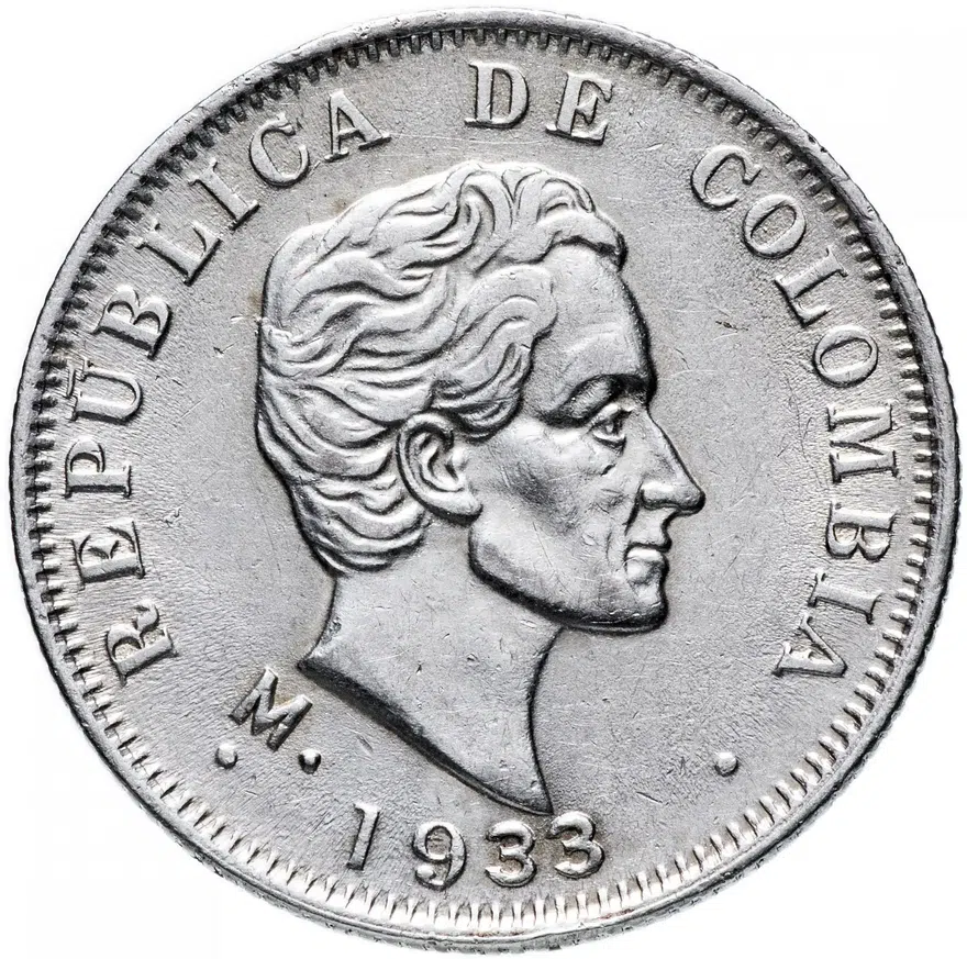 Колумбия 50 сентаво (centavos) 1933 знак монетного двора: "M"