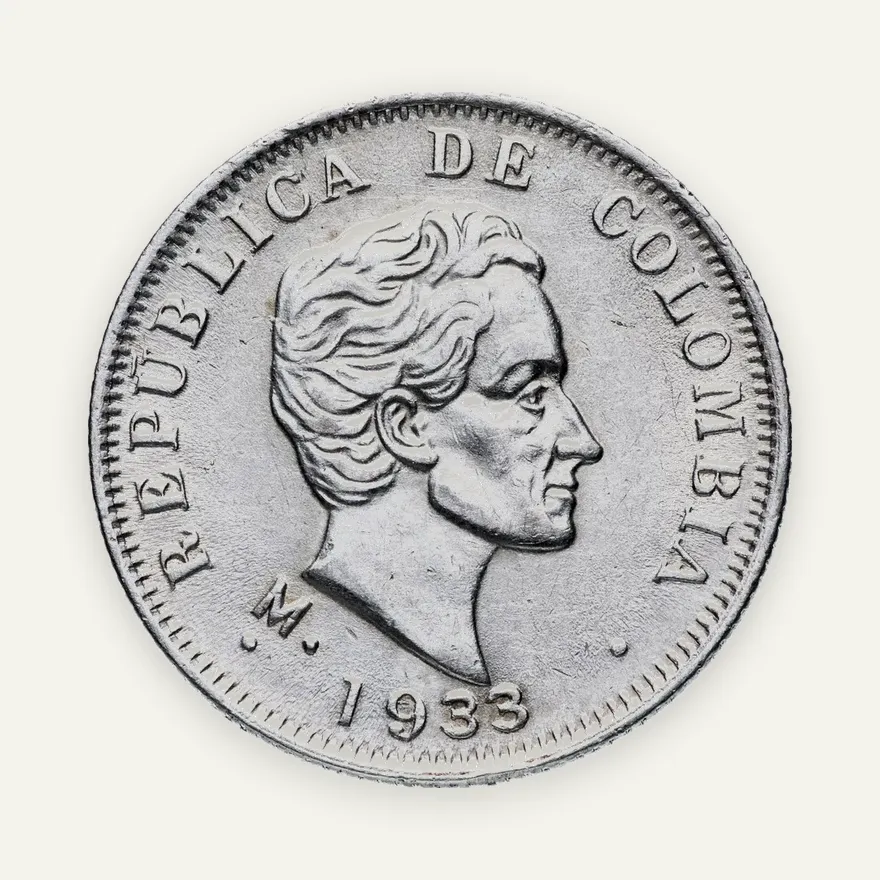 Колумбия 50 сентаво (centavos) 1933 знак монетного двора: "M", реверс