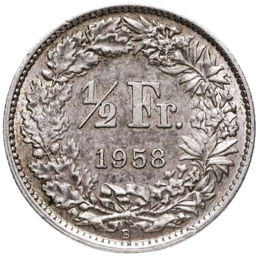 Швейцария 1/2 франка (franc) 1958
