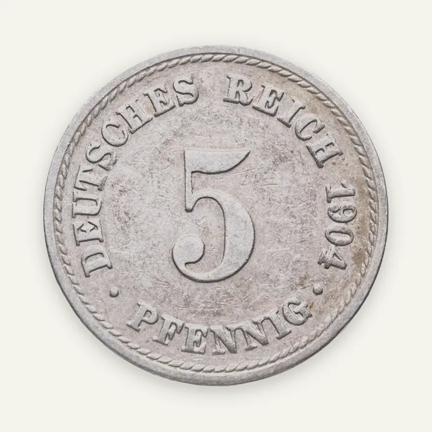 Германия 5 пфеннигов (pfennig) 1904 A  знак монетного двора: "A" - Берлин, аверс