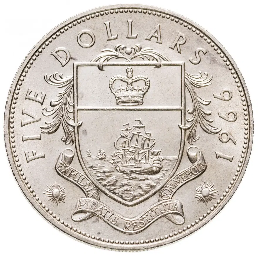 Багамы 5 долларов (dollars) 1966
