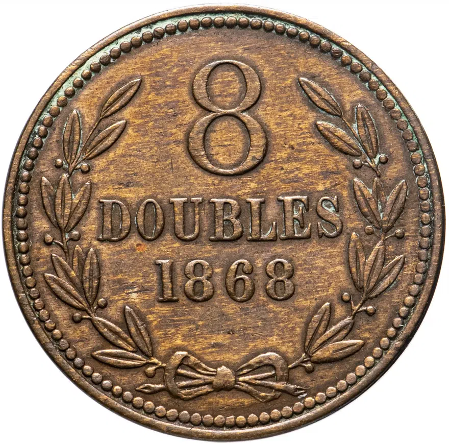 Гернси 8 дублей (doubles) 1868, реверс