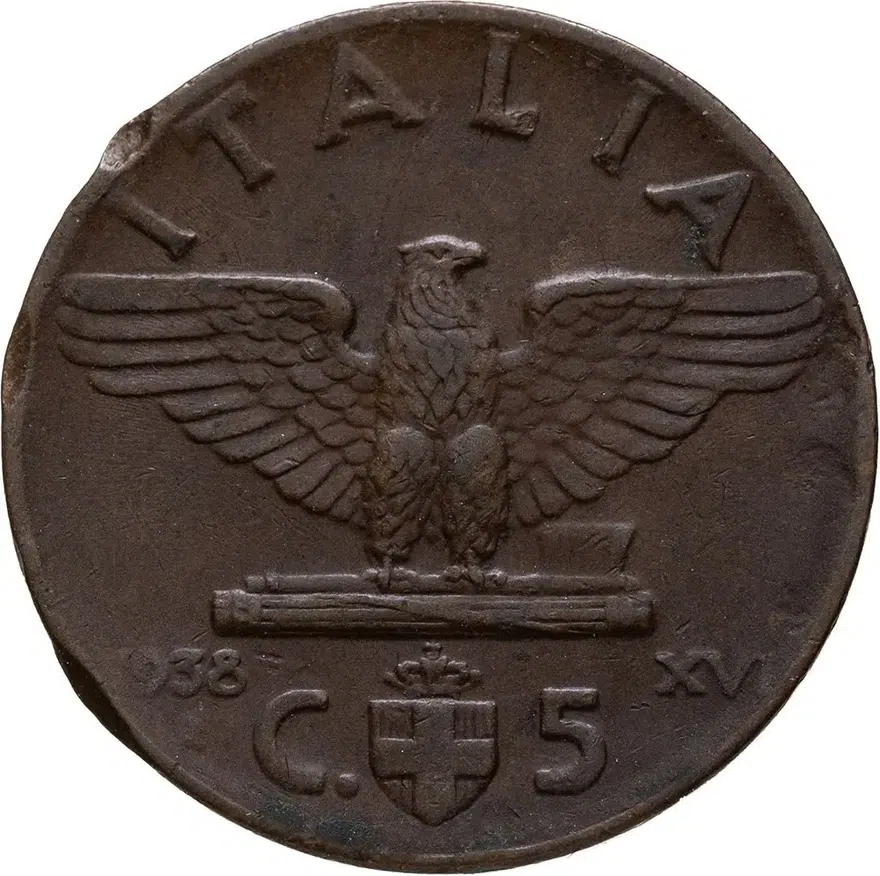 Италия 5 чентезимо (centesimi) 1938, реверс