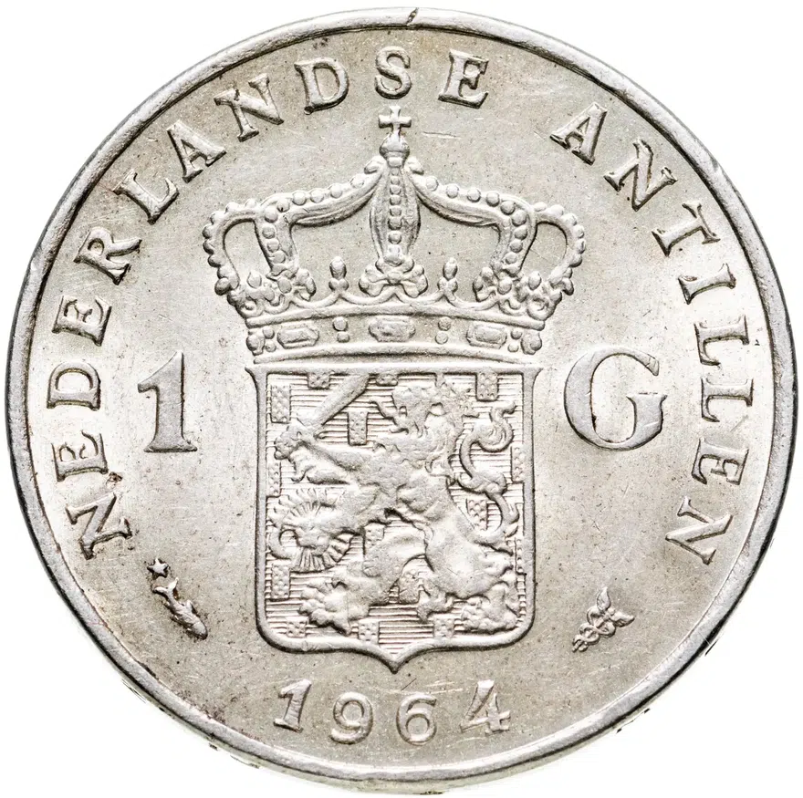 Нидерландские Антильские острова 1 гульден (gulden) 1964 Метки "Рыба" и "Звезда" после даты, реверс