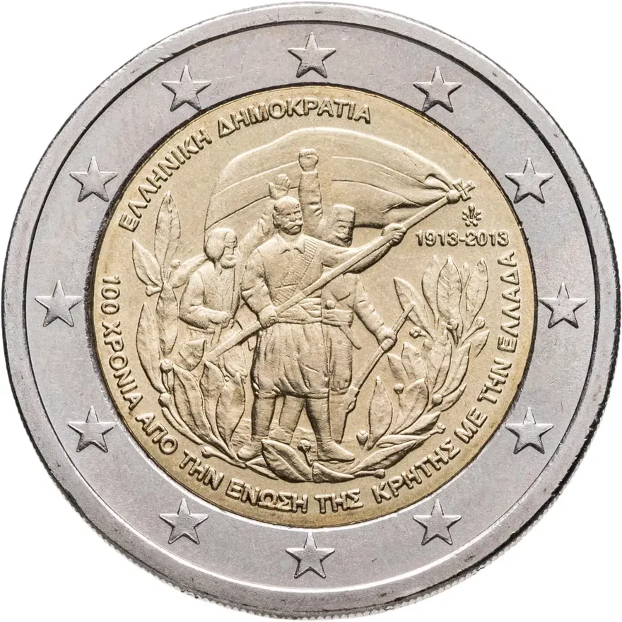 Греция 2 евро (euro) 2013 100 лет воссоединения с Критом, аверс
