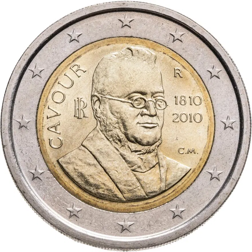 Италия 2 евро 2010 200 лет со дня рождения Камилло Кавура