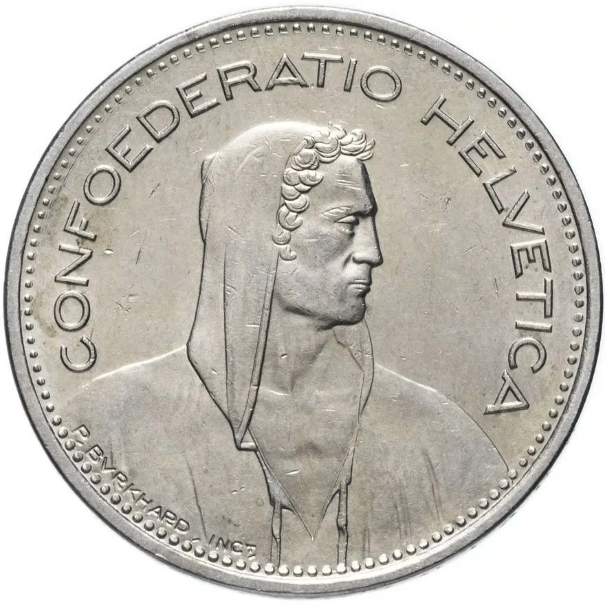 Швейцария 5 франков (francs) 1992