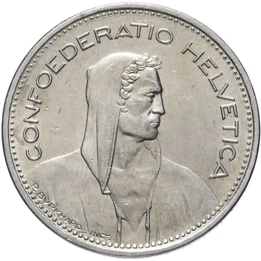 Швейцария 5 франков (francs) 1992, реверс