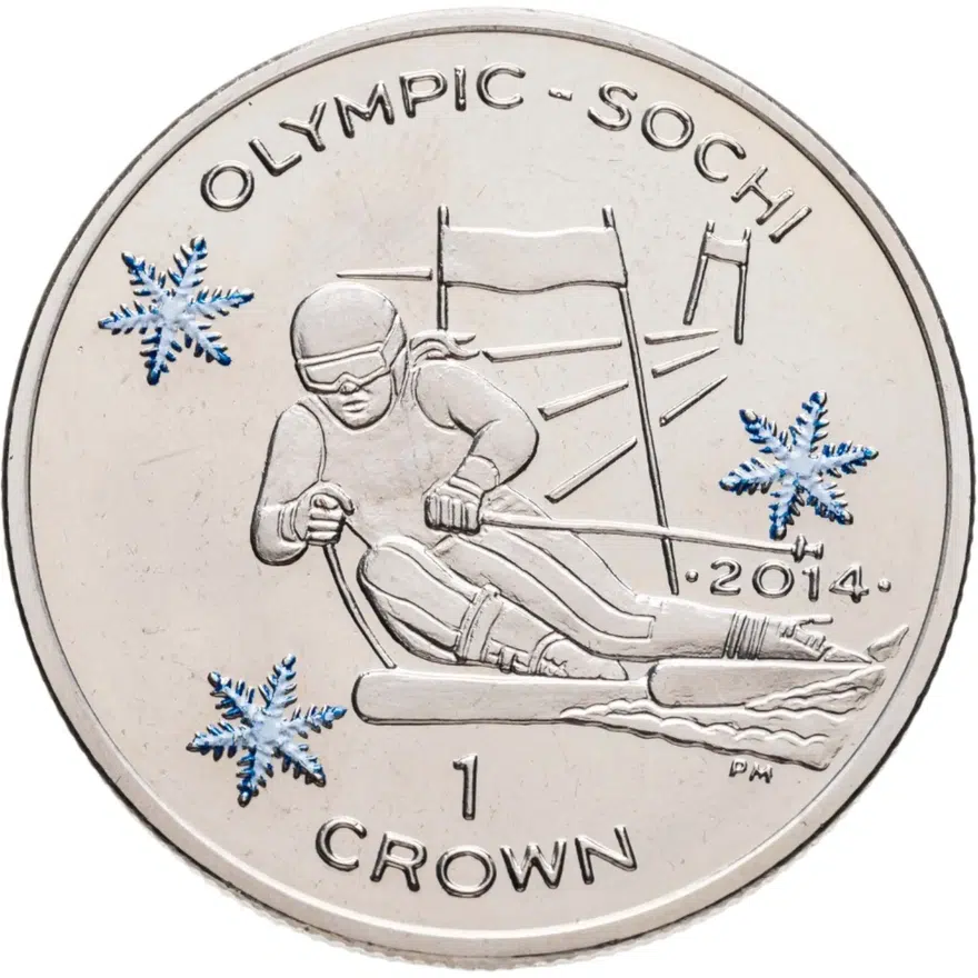 Остров Мэн 1 крона (crown) 2013 XXII зимние Олимпийские игры Сочи-2014 - Горнолыжный спорт, аверс