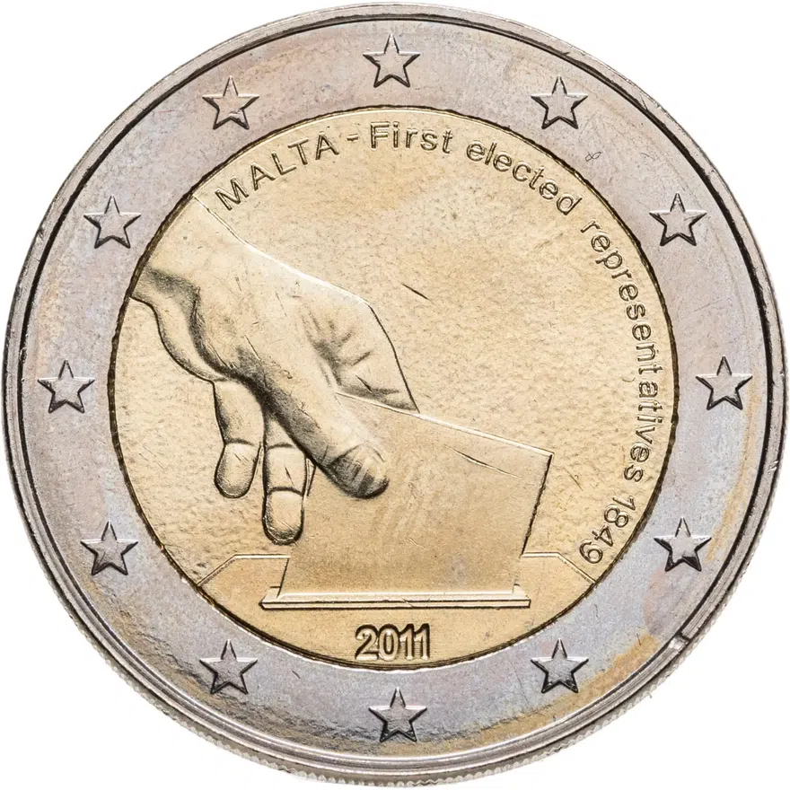 Мальта 2 euro (евро) 2011 Первые избранные представители совета Мальты 1849 года