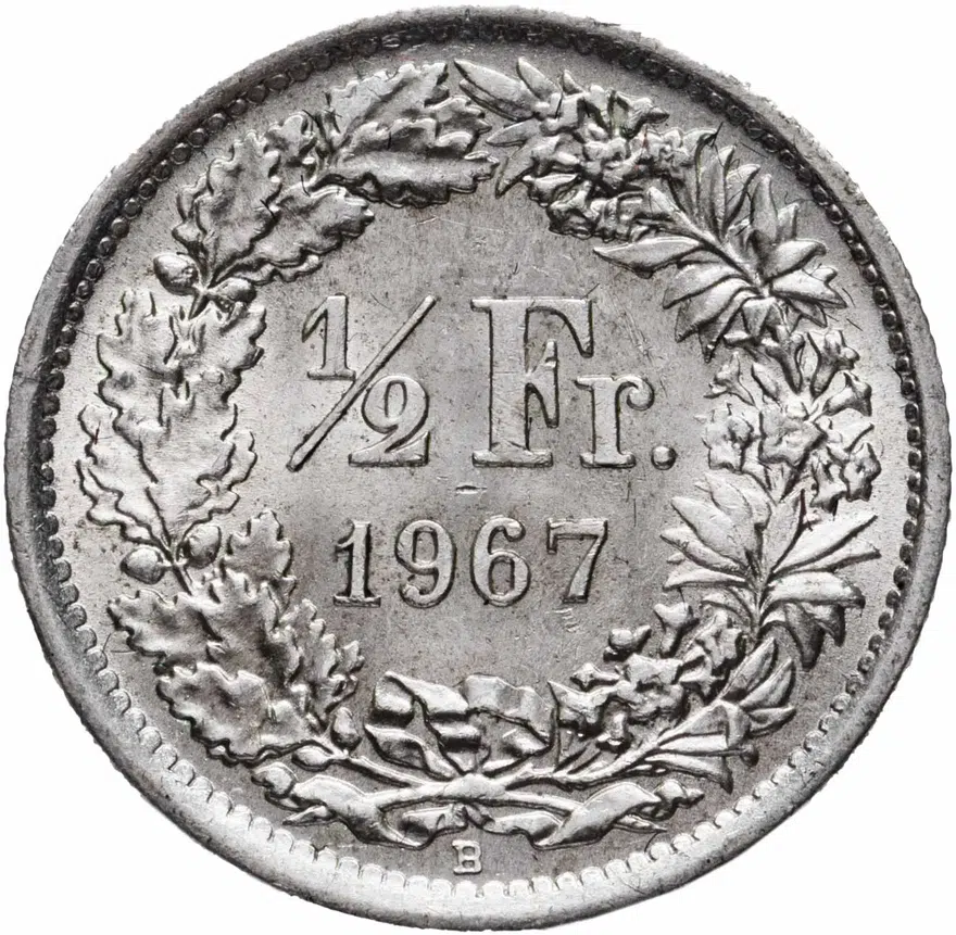 Швейцария 1/2 франка (franc) 1967