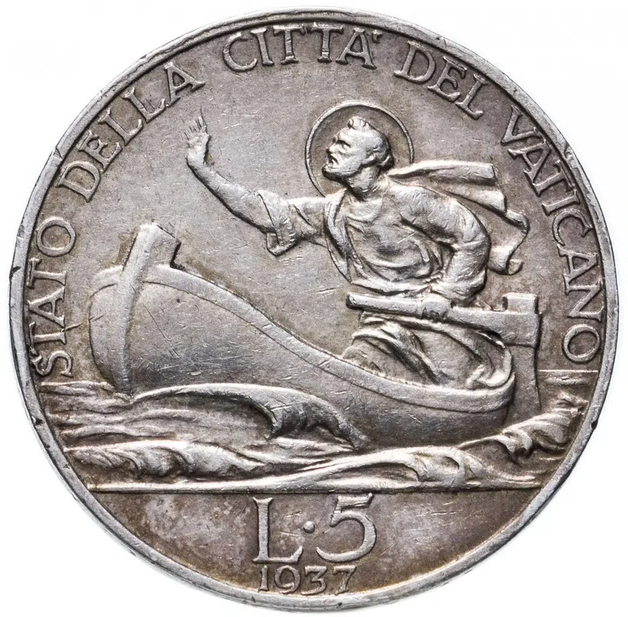 Ватикан 5 лир (lire) 1937, реверс