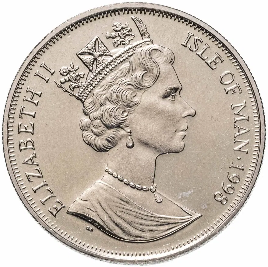 Остров Мэн 1 крона (crown) 1998  Чемпионат мира по футболу 1998, Франция /удар ногой по мячу/, аверс