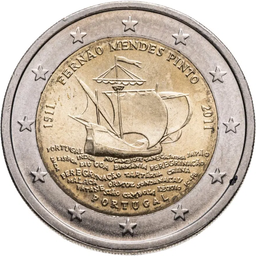 Португалия 2 euro (евро) 2011 500 лет со дня рождения Фернана Мендеша Пинту, аверс