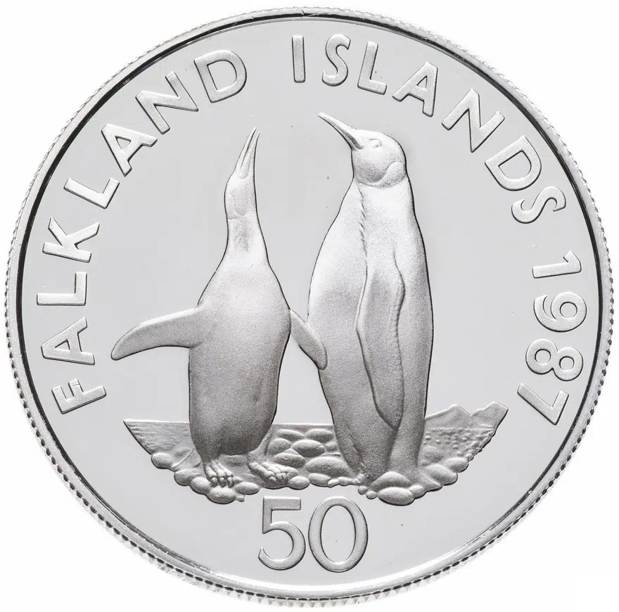 Фолклендские острова 50 пенсов (pence) 1987 "Королевские пингвины"