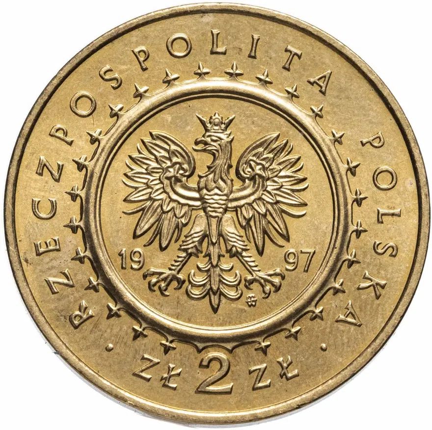 Польша 2 злотых (zlote) 1997 - Замки и дворцы Польши: Замок Песковая Скала, реверс