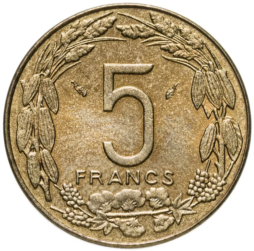 Центральная Африка (BEAC) 5 франков (francs) 1975, реверс