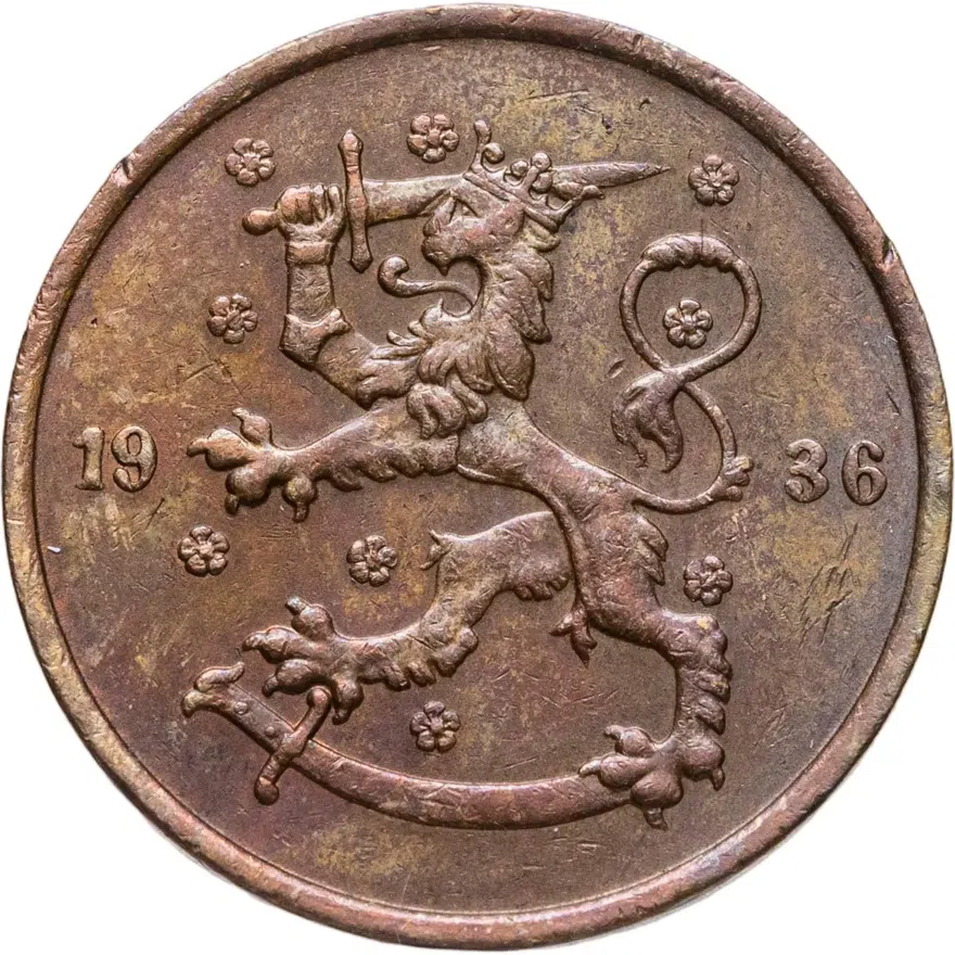 Финляндия 5 пенни (pennia) 1936, реверс