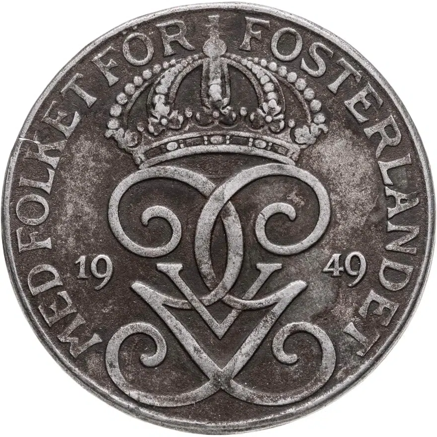 Швеция 5 эре (ore) 1949, реверс
