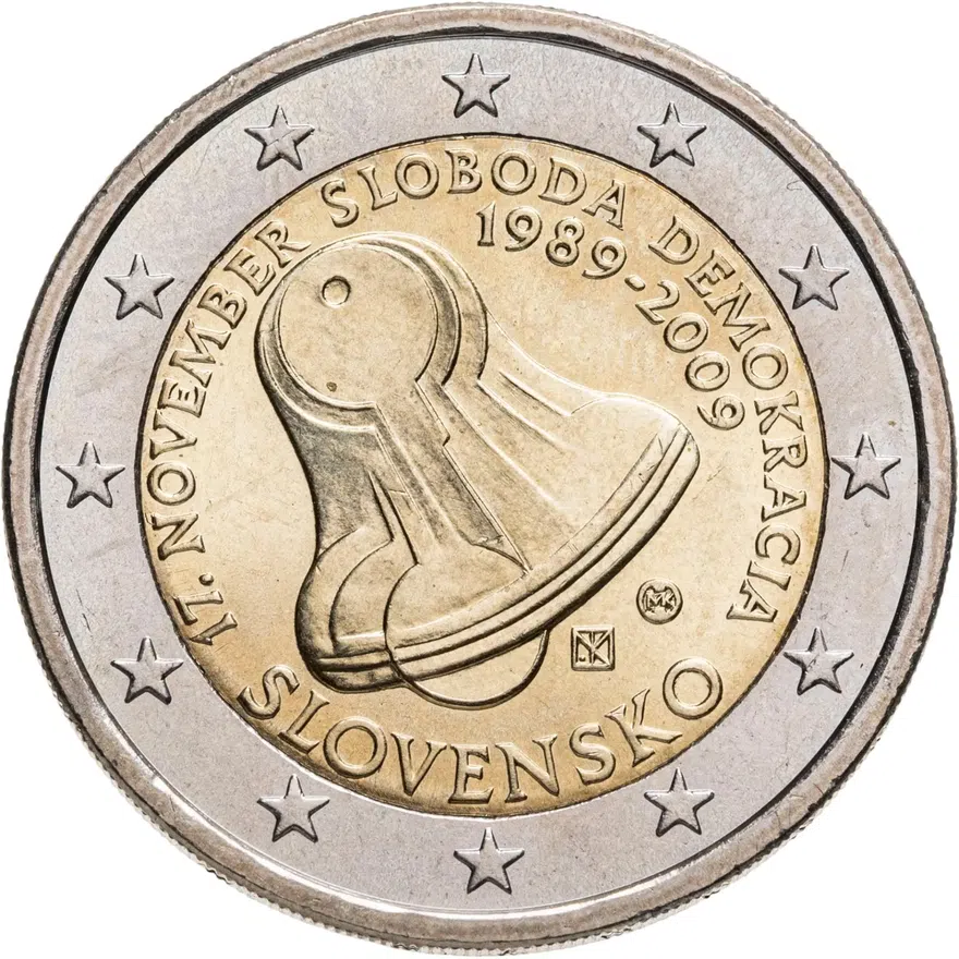 Словакия 2 евро (euro) 2009 20 лет Свободы и Демократии, аверс