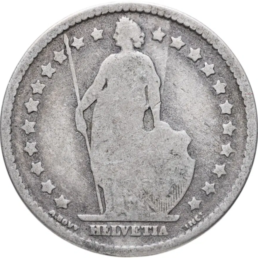 Швейцария 1 франк (franc) 1876, реверс