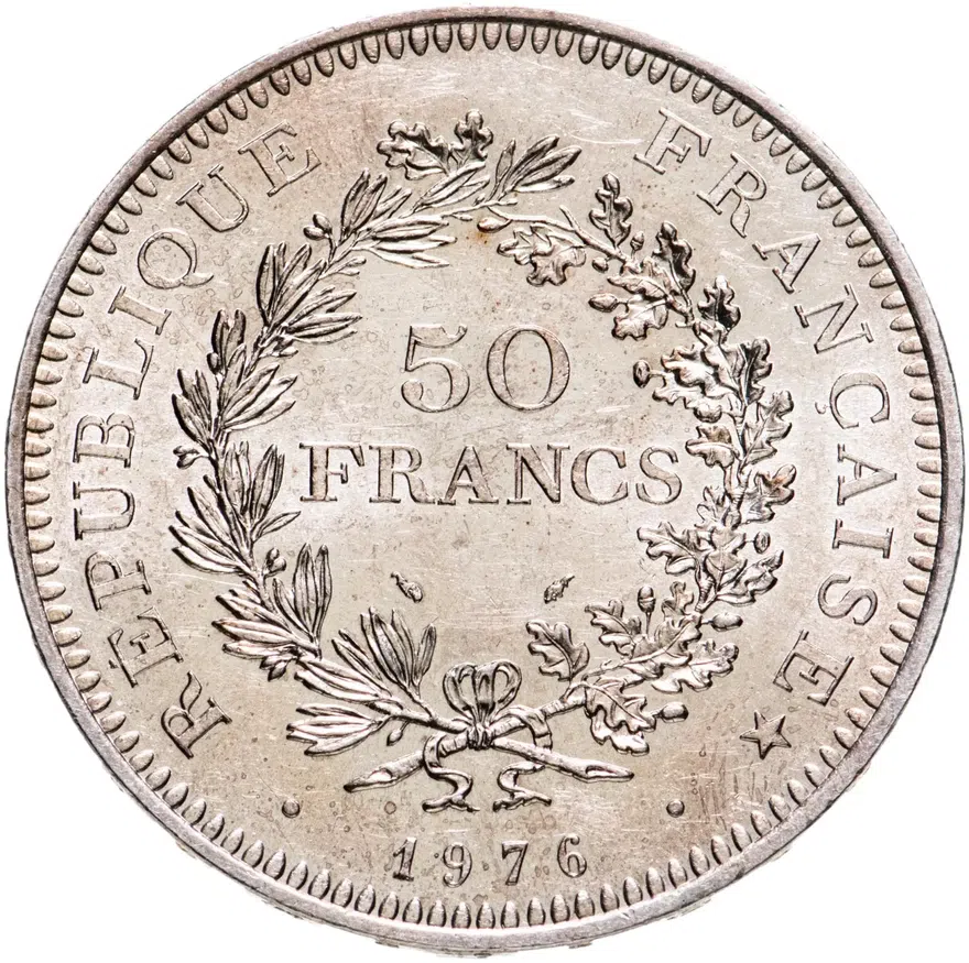 Франция 50 франков (francs) 1976  Свобода, равенство, братство, реверс