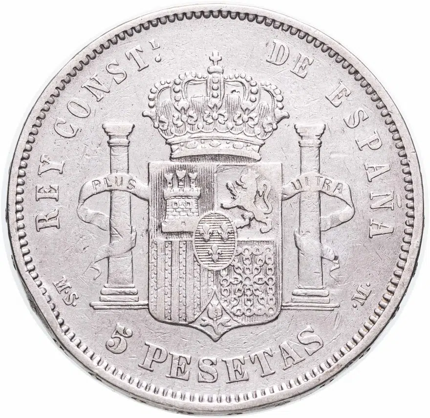 Испания 5 песет (pesetas) 1883, реверс