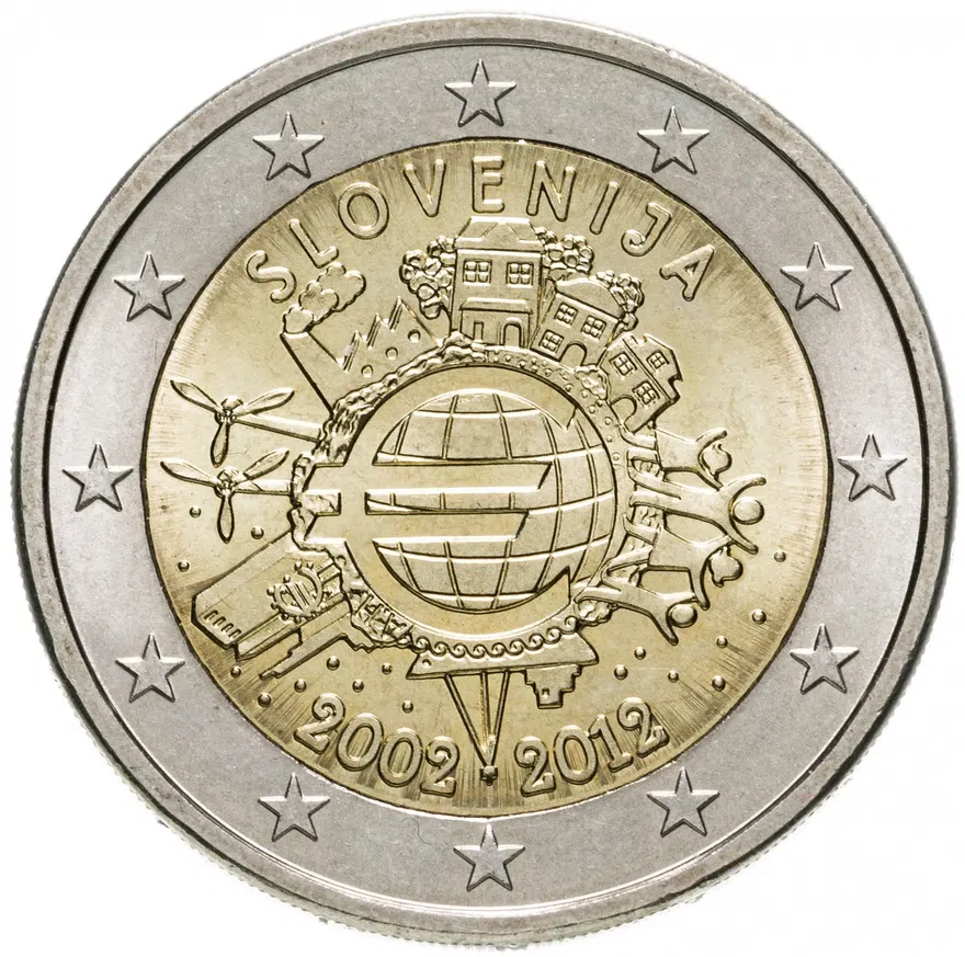 Словения 2 евро 2012 10 Years of Euro Cash (10 лет наличного евро), аверс
