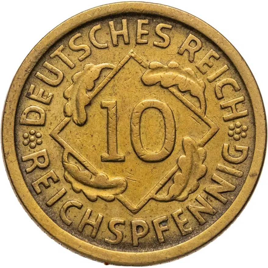 Германия 10 рейхспфеннигов (reichspfennig) 1925 D  знак монетного двора "D" — Мюнхен, реверс