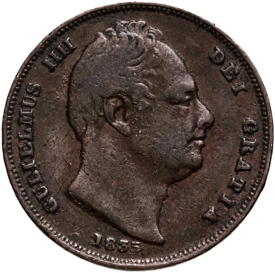 Великобритания 1 фартинг 1835, аверс