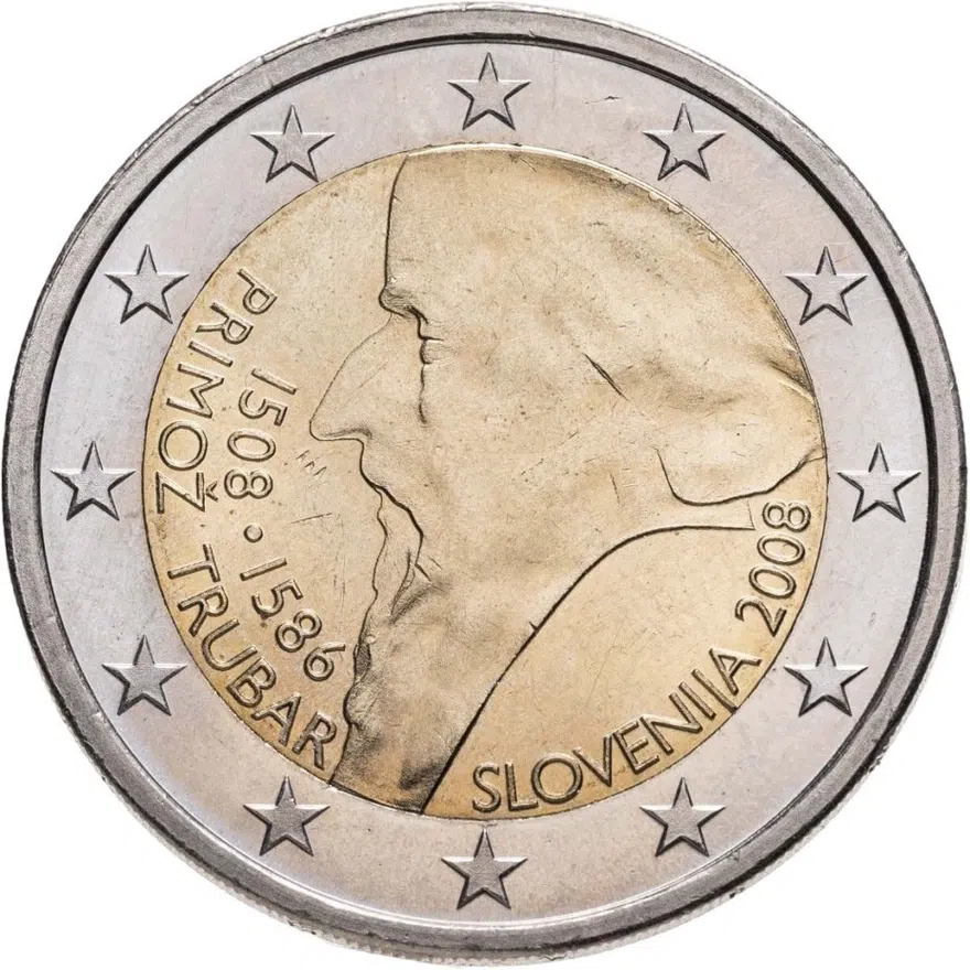 Словения  2 евро (euro) 2008 500-летие со дня рождения Приможа Трубара, аверс