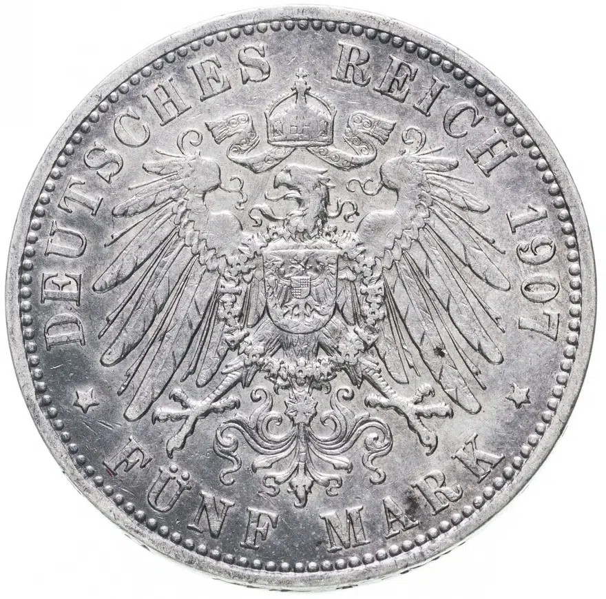 Германская Империя (Пруссия) 5 марок 1907, реверс