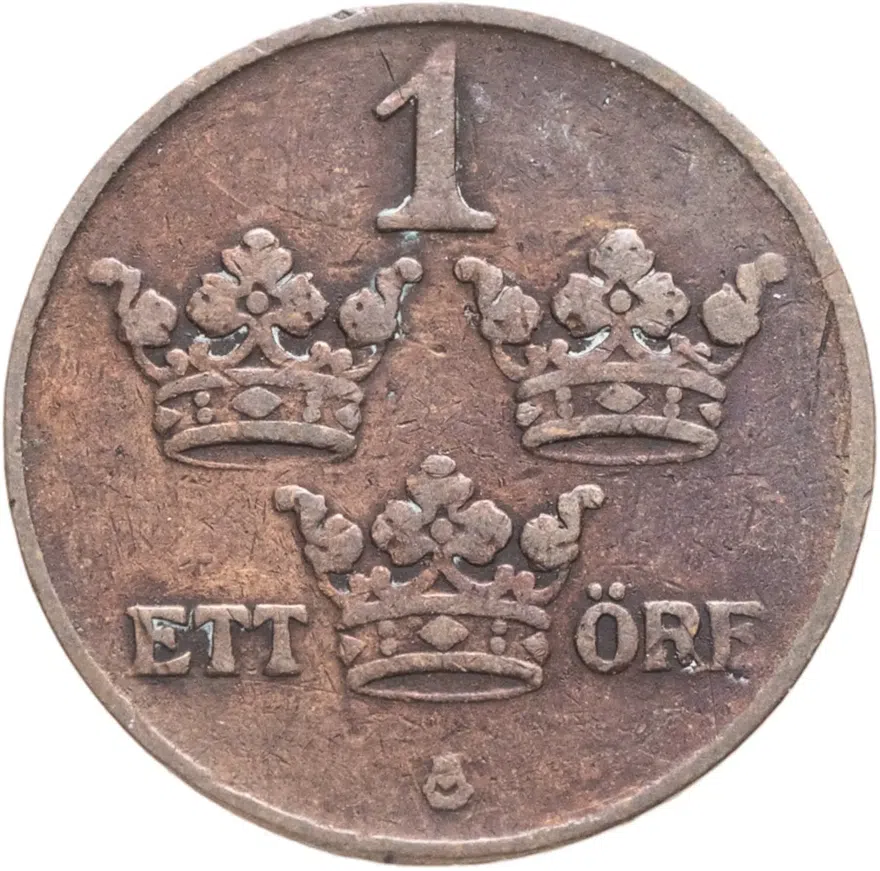 Швеция 1 эре (ore) 1921, реверс