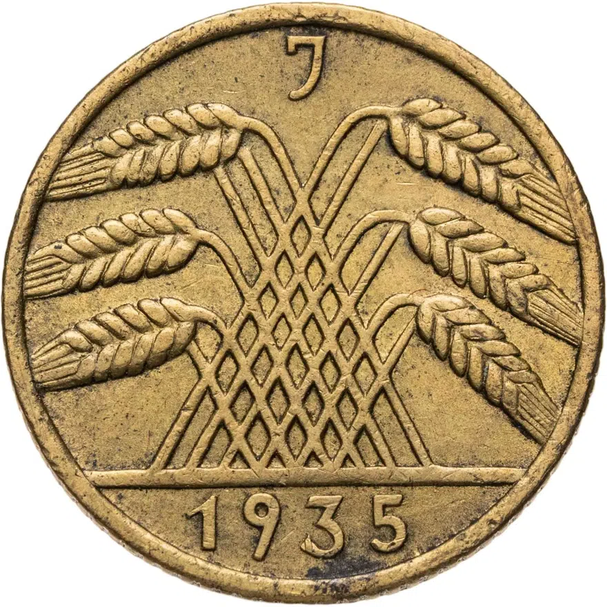 Германия 10 рейхспфеннигов (reichspfennig) 1935 J  знак монетного двора "J" — Гамбург, аверс