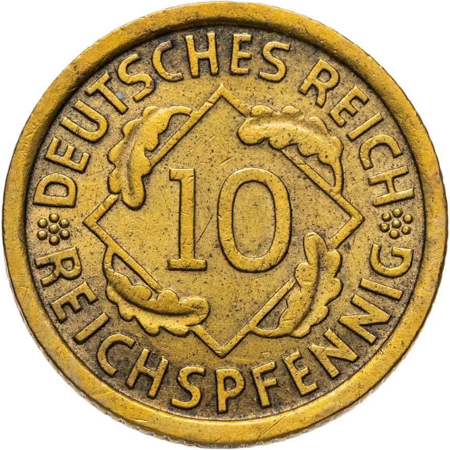 Германия 10 рейхспфеннигов (reichspfennig) 1935 J  знак монетного двора "J" — Гамбург, реверс