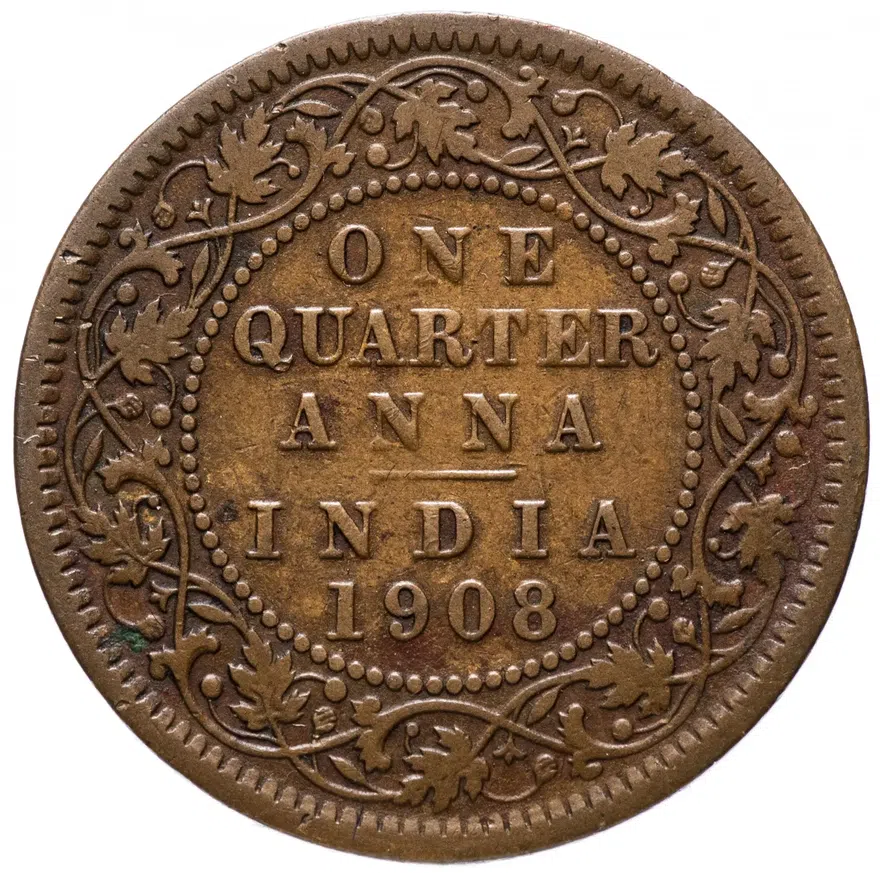 Индия (Британская) 1/4 анны (anna) 1908, реверс