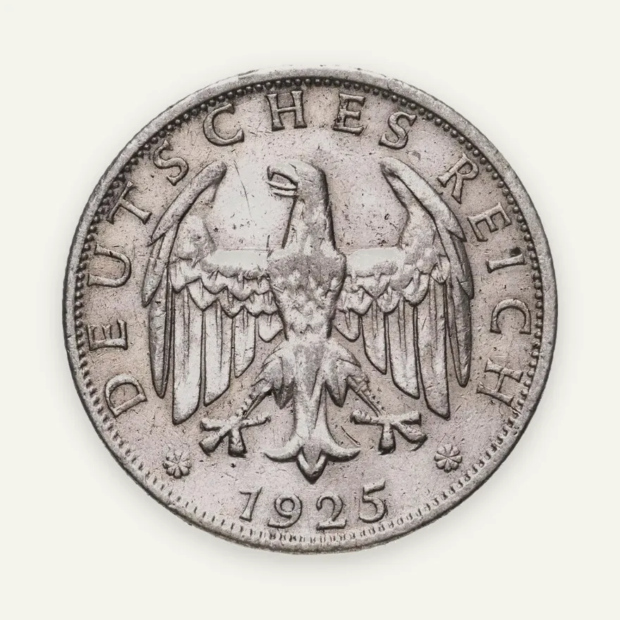 Германия 2 рейхсмарки (reichsmark) 1925 A  знак монетного двора "A" — Берлин, реверс