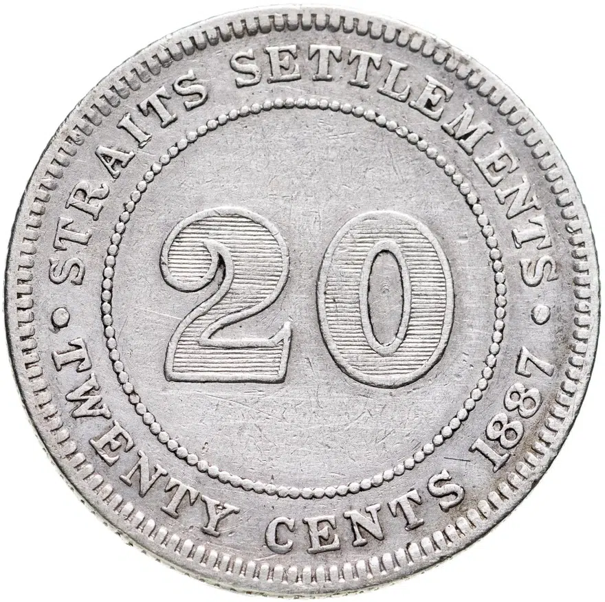 Стрейтс Сетлментс 20 центов (cents) 1887, реверс