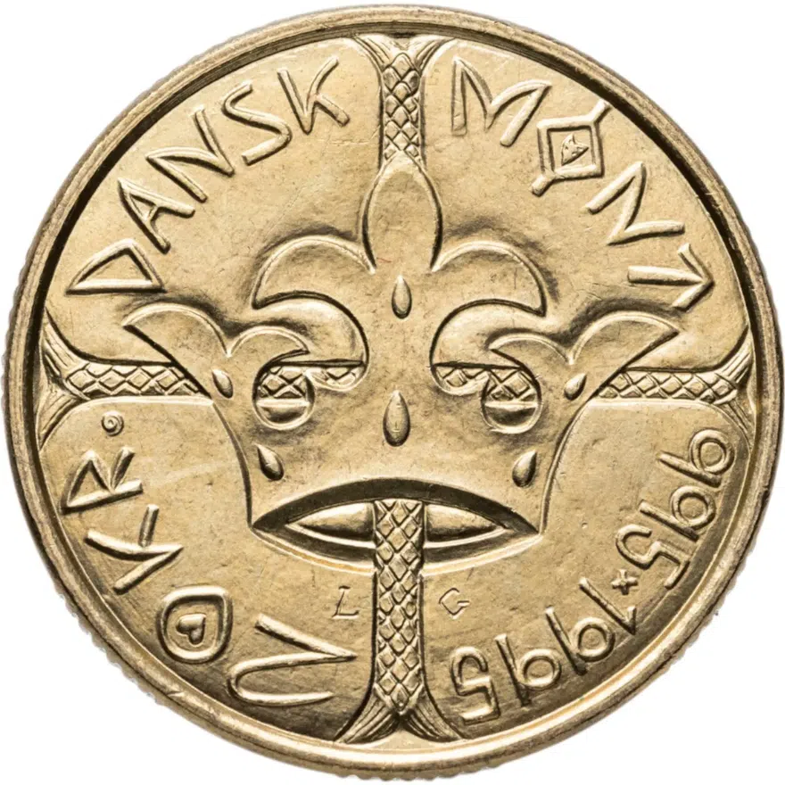 Дания 20 крон (kroner) 1995   "1000 лет чеканке Датских монет", реверс